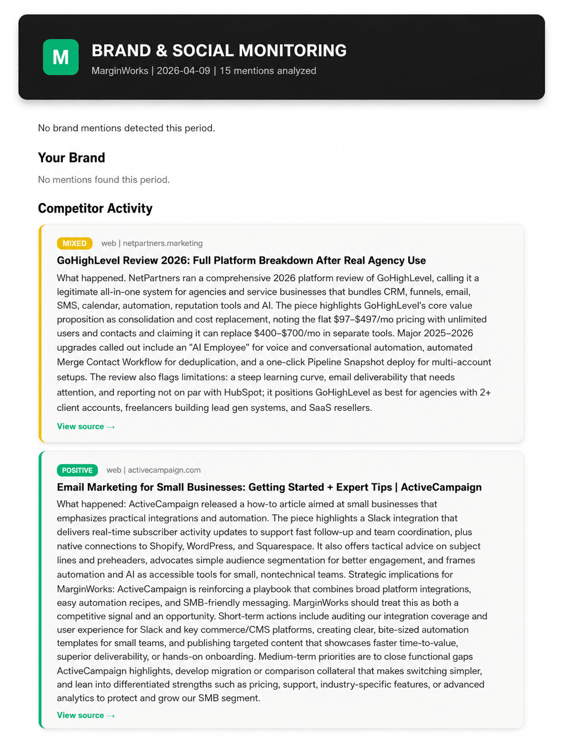 MarginWorks brand and social monitoring briefing preview